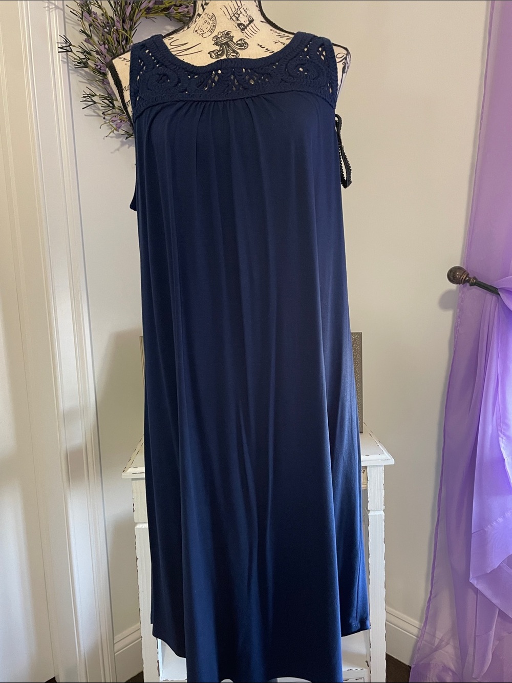 Navy Crochet Sleeveless Dress